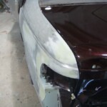 Before and after photographs of a damaged Chevy Impala that was repaired by Elite Paint & Body Shop in West Palm Beach, Florida.